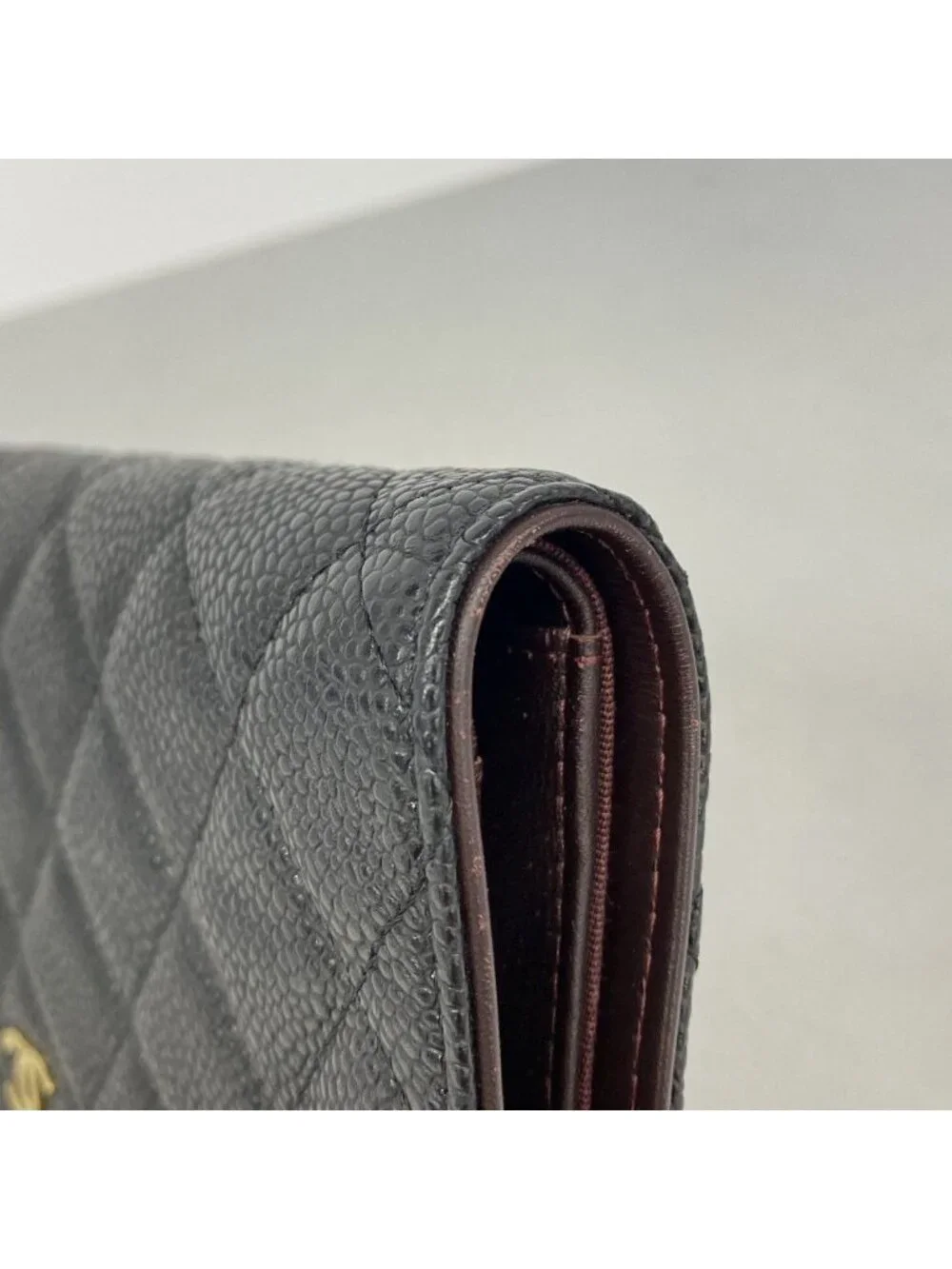 Chanel Wallet Quilted Caviar Leather Black Gold